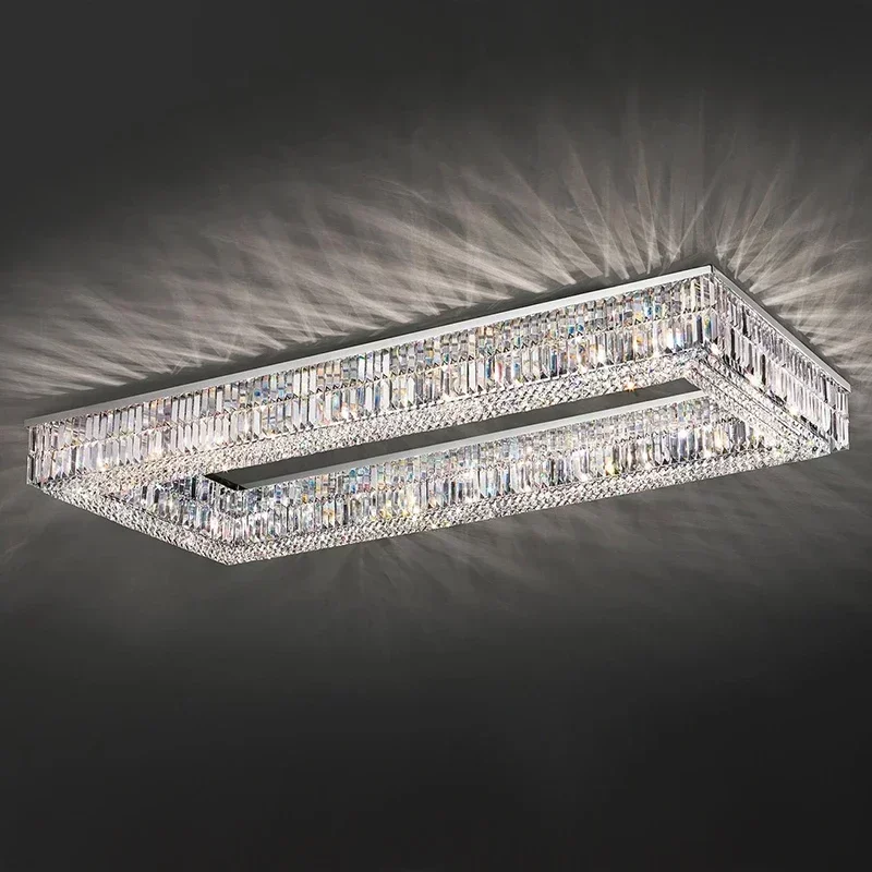 Crystal rectangular ceiling light chandelier living room modern lamps bedroom glossy round square chrome chandelier