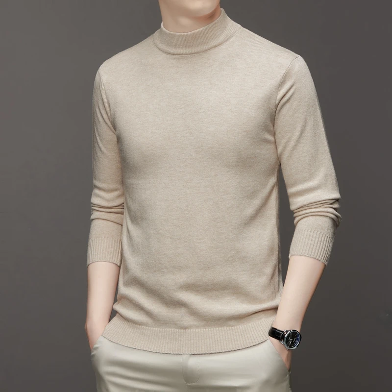 Autumn and Winter Men's and Young Adults' Versatile Base Shirt No-pill Semi-high-neck Warm Sweater
