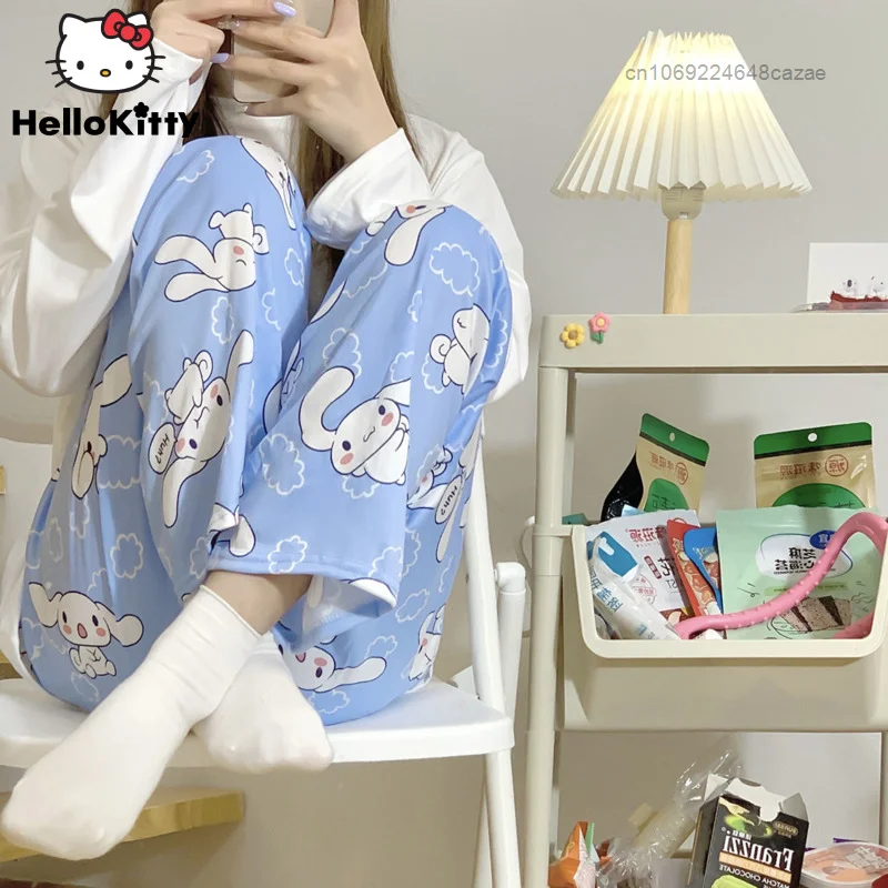 

Sanrio Cinnamoroll Cartoon Cute Pajamas Pants Women Casual Homewear Loose Soft Thin Trousers Y2k Korean Clothes Wide Leg Pants