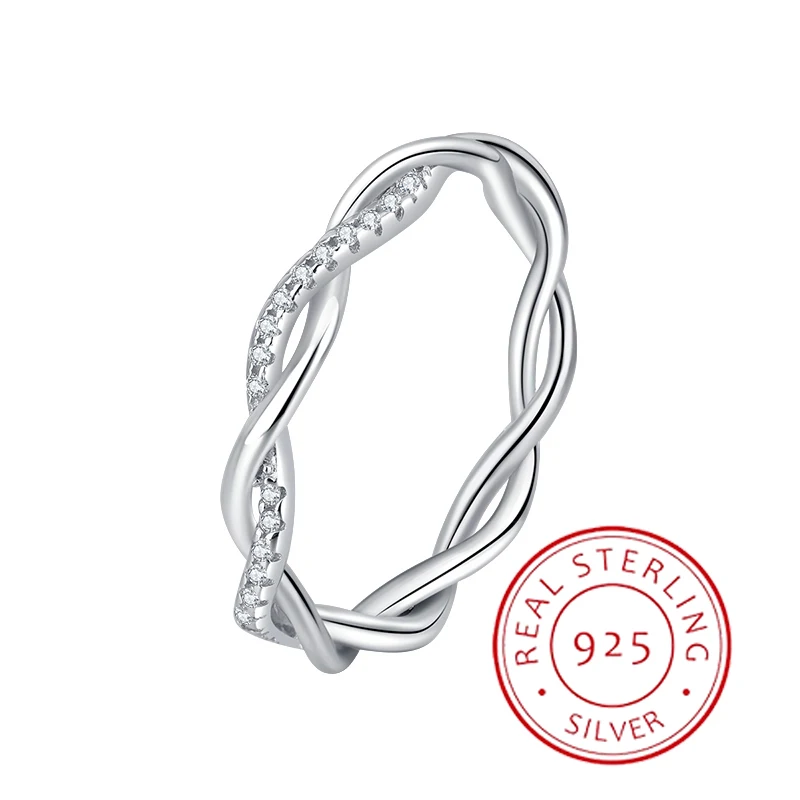 

Luxurious Authentic S925 Silver Twisted Rope Cross Round Geometric Jewelry Simple High-end All-match Ring for Women