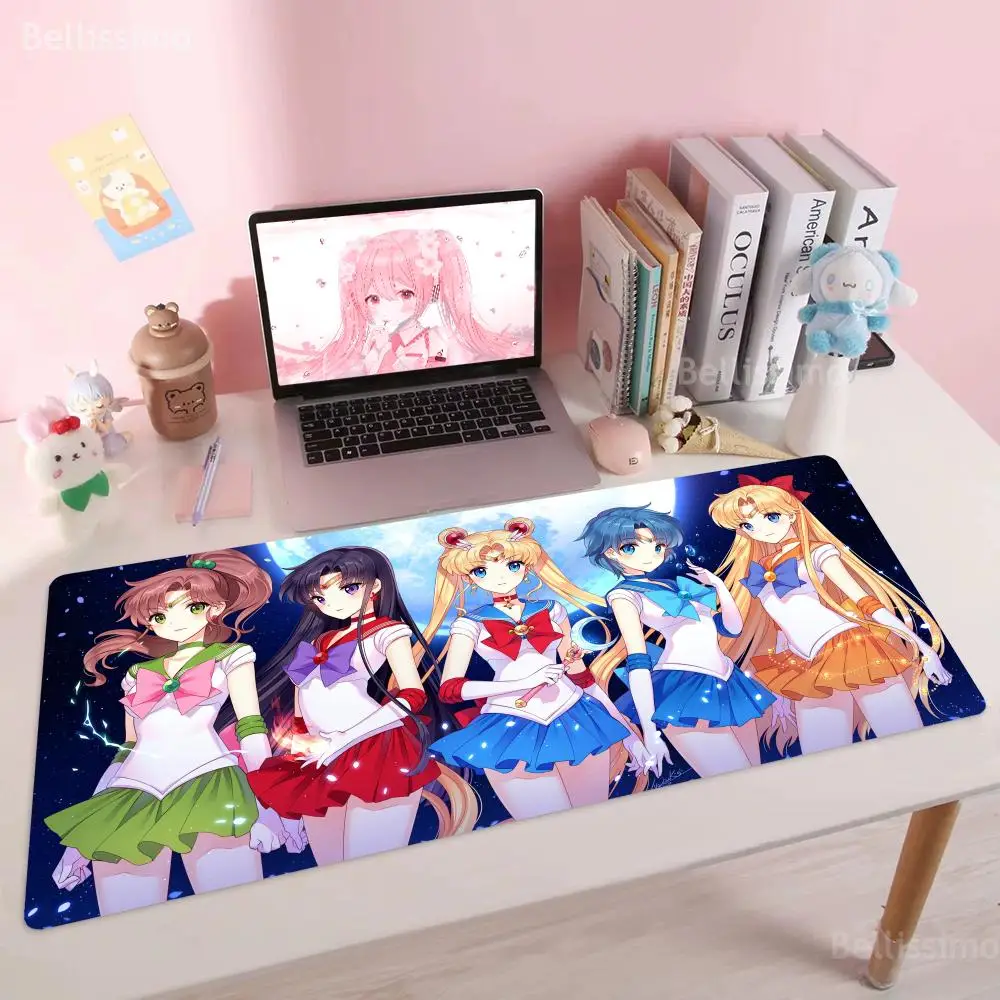 S_sailor M_moons Mousepad Big Mouse Pad Laptop Cushion 120x60cm XL Rubber Lockedge Office Computer Desk Mat  Girls Bedroom