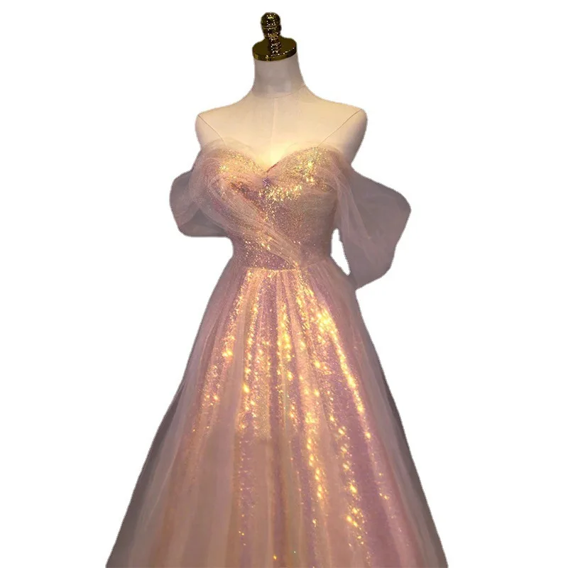 Robe de mariée en maille amincissante pour femme, sirène d'hôte de fête annuelle, une robe de soirée initiée, robes de Rh, mariée, nouveau, 2023