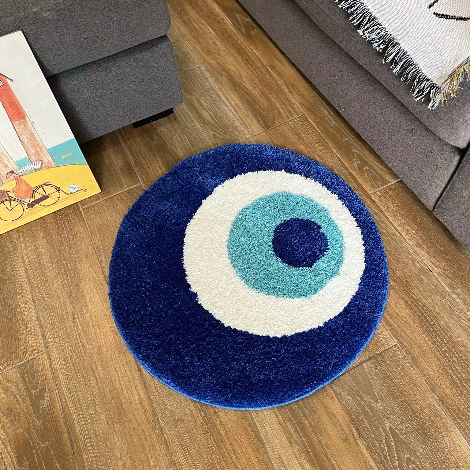 AGILESTAR Halloween Blue Eye Rug, Y2K Round Tufted Carpet, Soft Non Slip Floor Mat for Art Lovers Bedroom Dorm Aesthetic Decor