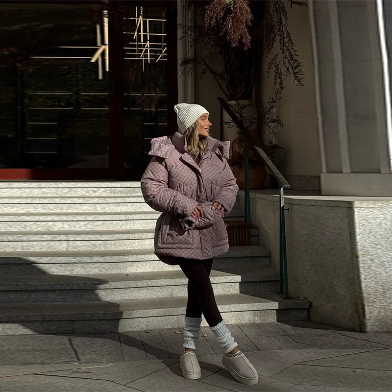 Dames bedrukte katoenen gewatteerde jas met capuchon, rits, winter, warme kleding, forens, damesjas, 2025, nieuwe modekleding voor dames