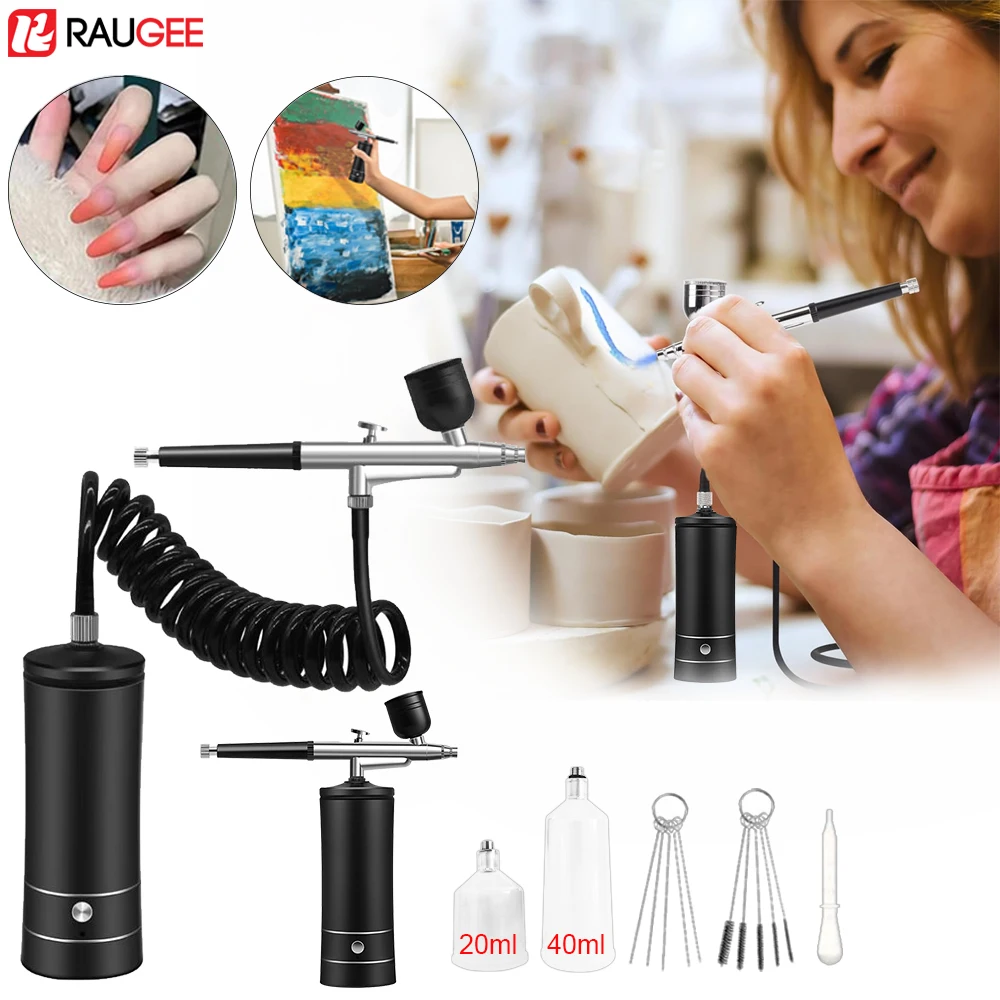 Airbrush Nail With Compressor Portable Air Brush Nails Compressor For Nail Art Paint Painting Wireless Oxygen Injector Spray Gun