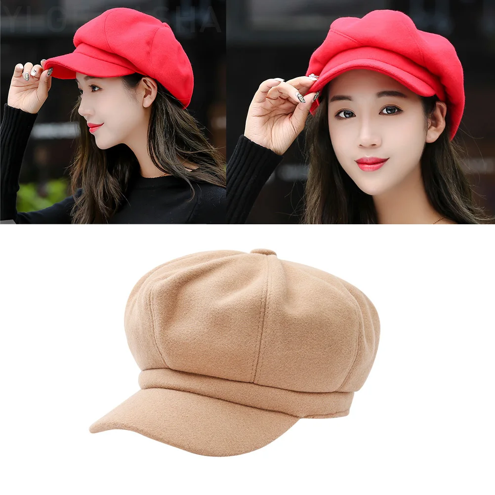 1 قطعة قبعة صوفية مثمنة دافئة خفيفة الوزن عصرية بلغت ذروتها للنساء طوال الموسم للاستخدام الداخلي في الهواء الطلق كاكي #2