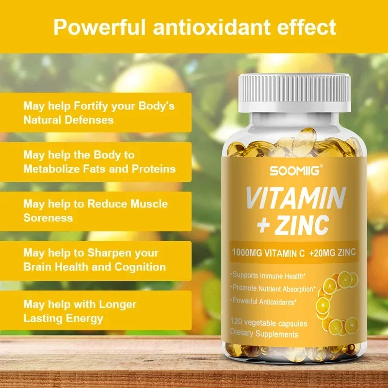 Vitamina C 1000 Mg + Zinco, Sistema Imunológico, Articulações, Suporte da Pele, Saúde Cardietária, Produção de Energia Celular, Colágeno