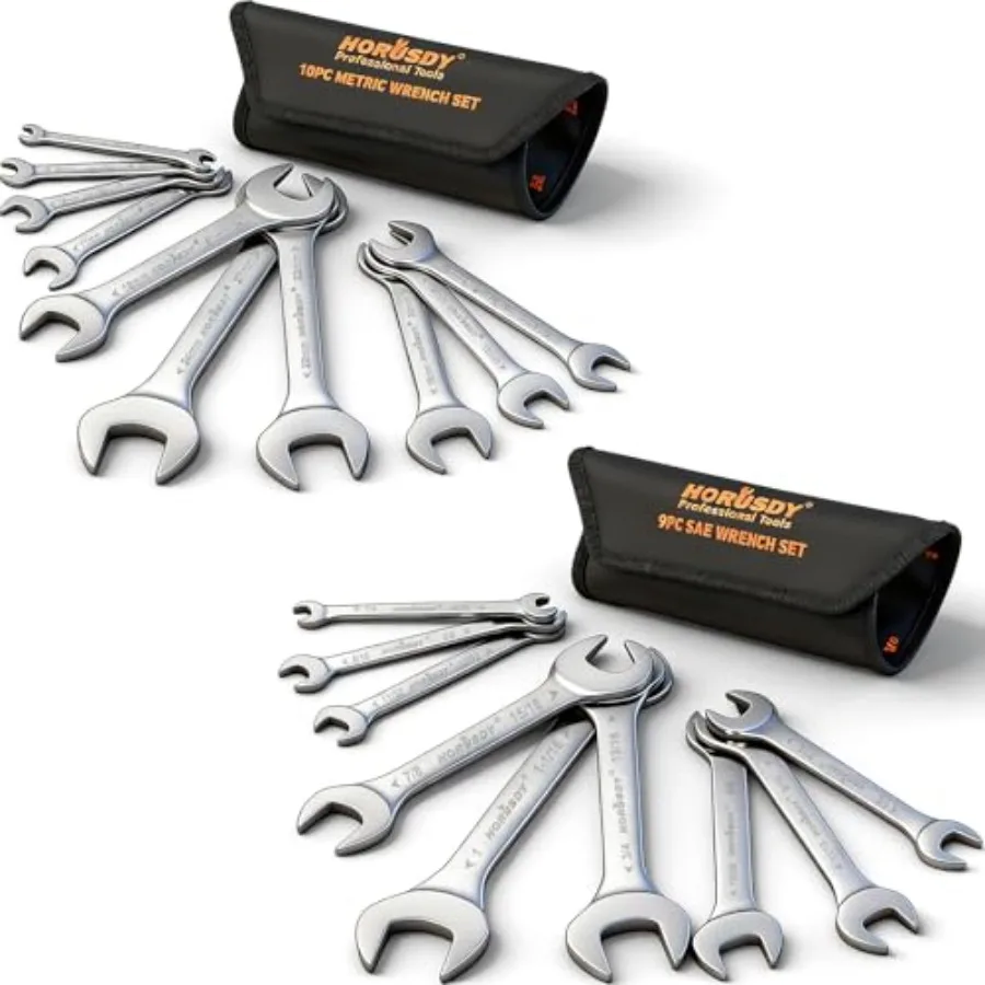 

Thin Open End Wrench Set Bike Wrench Set with Rolling Pouch 1 CR-V Steel 1/4" to 1-1/16" 5.5mm to 27mm for Mechanics