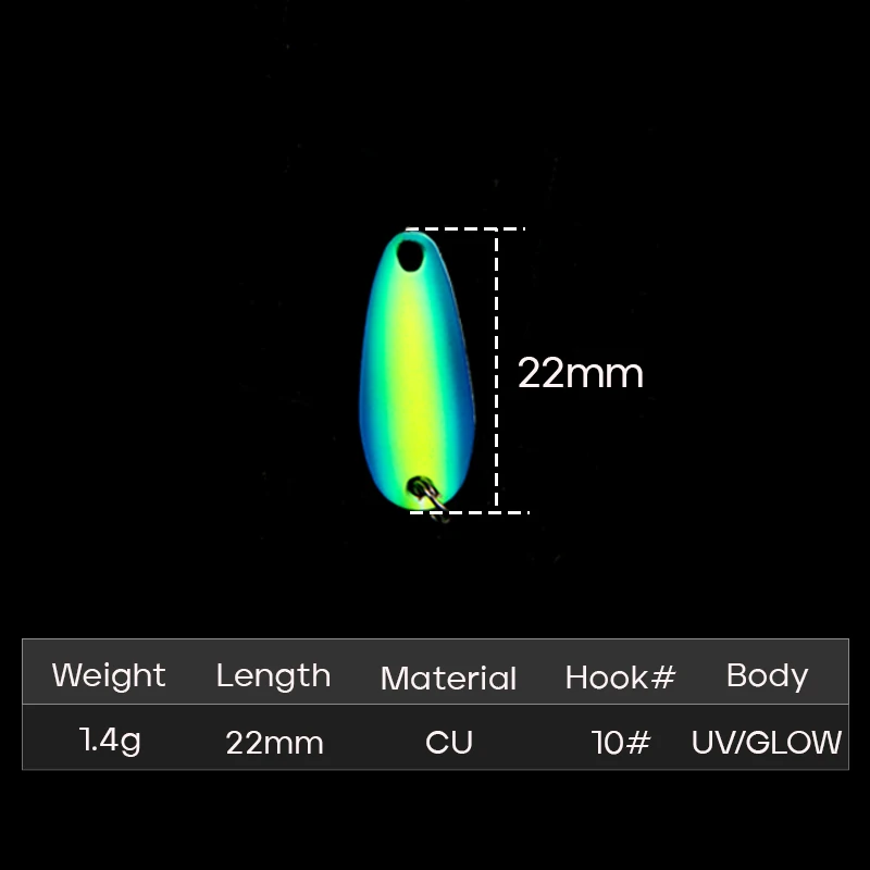 Spoonbait 1.4g 22mm Copper Spoon Spinner Fishing Lure UV Luminous Coat S-shaped for Trout Bass Pesca Tackle