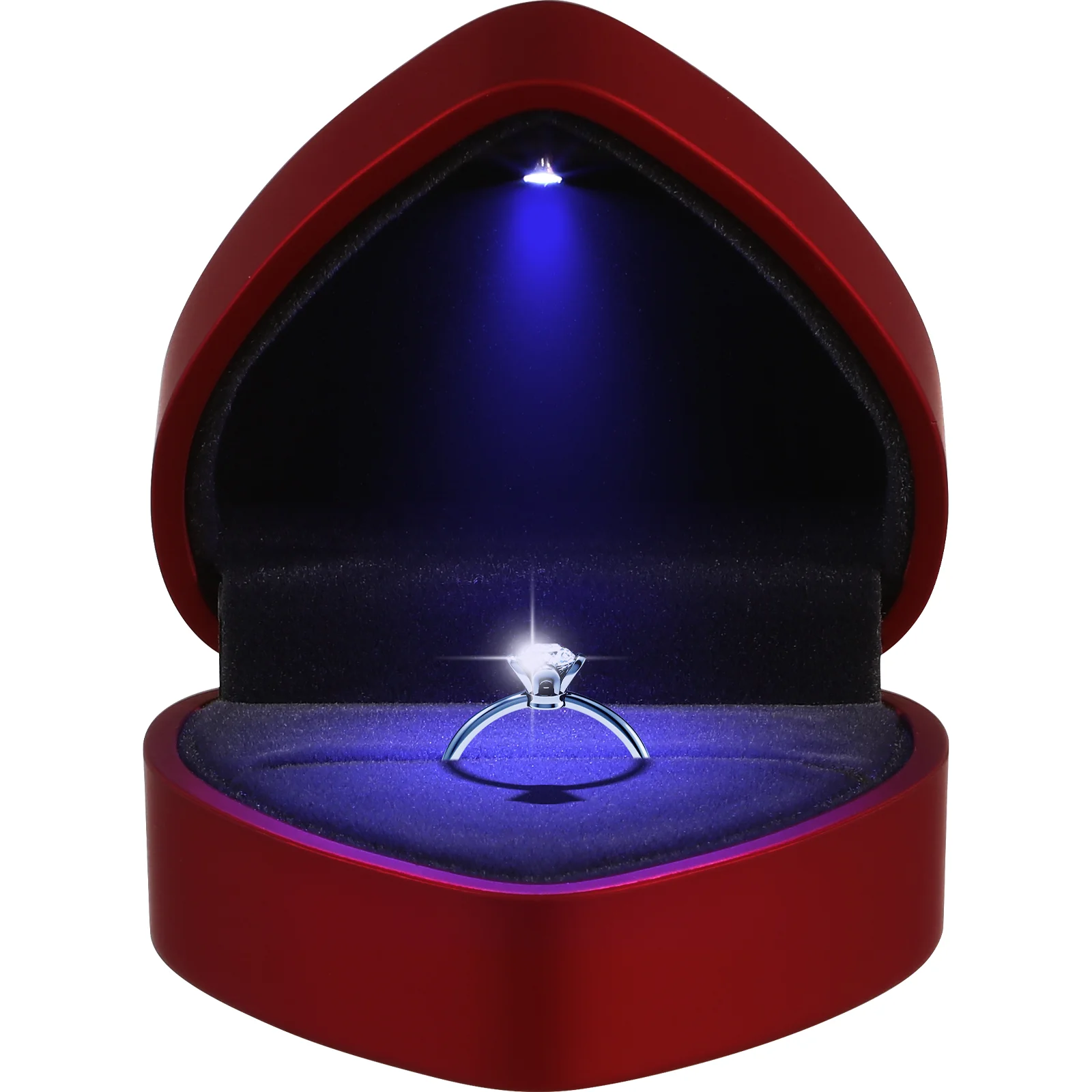 Heart Shaped Box Red Color Jewelry Gift Wedding Travel Light Up Engagement Box for Proposal Protect Velvet Interior