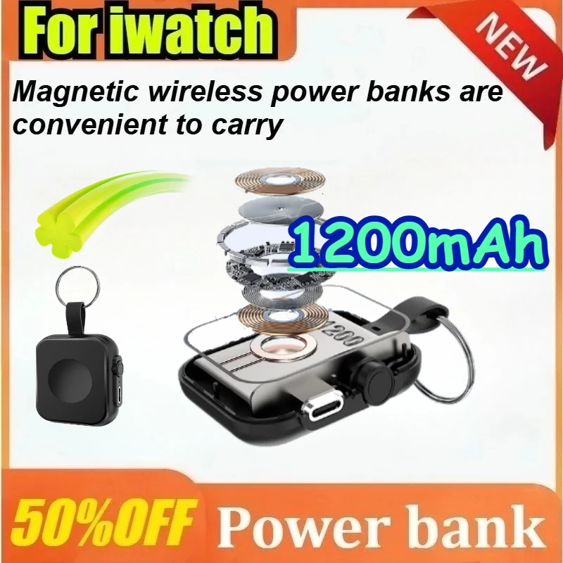

Wireless Watch Power Bank 1200mAh for Apple IWatch Series Type C L Cable Fast Charger Portable Mobile Power Bank