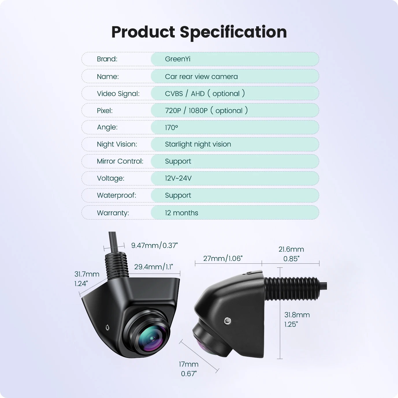 GreenYi AHD 1920x1080P Car Rear View Camera 170° Fisheye Lens Full HD Night Vision Vehicle Reversing Front Cameras C899