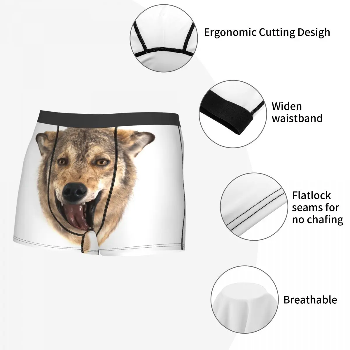 Men Boxer Briefs Shorts Panties Wolf Head Soft Underwear Homme Humor S-XXL Underpants