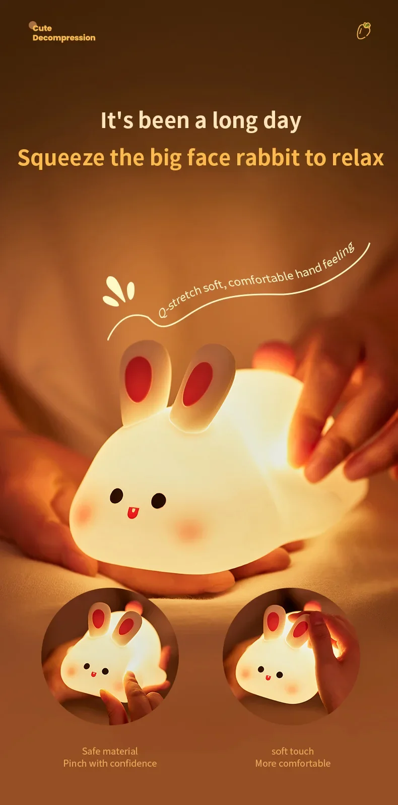 Veilleuse en silicone aste par USB en forme de lapin mignon, lampe de chevet pour chambre à coucher, protection des yeux, sommei