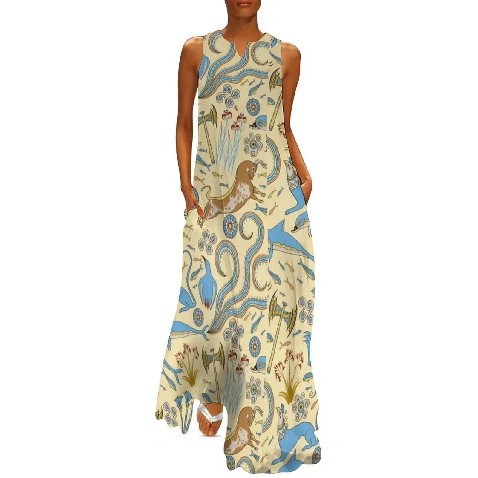 

Minoan Fresco Motifs Pattern Long Dress Womens dresses evening dresses women Dress