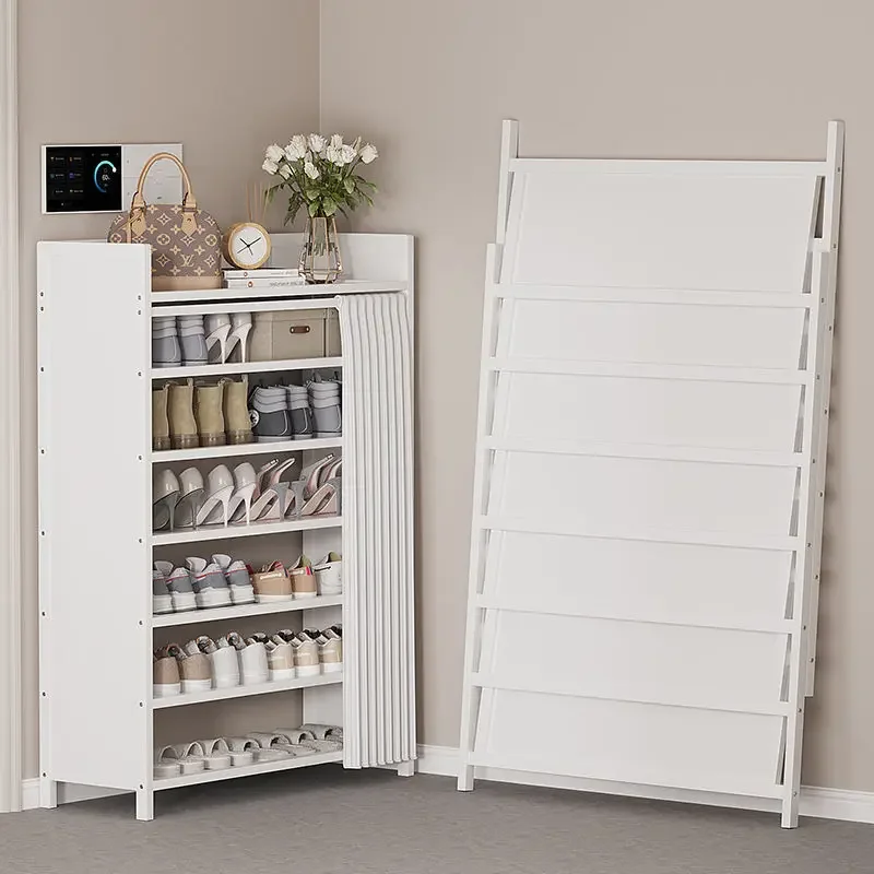 

Dormitory installation-free shoe rack white folding multi-layer dust-proof shoe cabinet household simple door layered