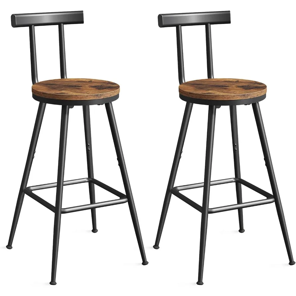 

Bar Stools, Set of 2 Bar Chairs with Backrest and Footrest, 26" Tall Counter Stools, Metal Frame, Adjustable Feet, Easy Assembly