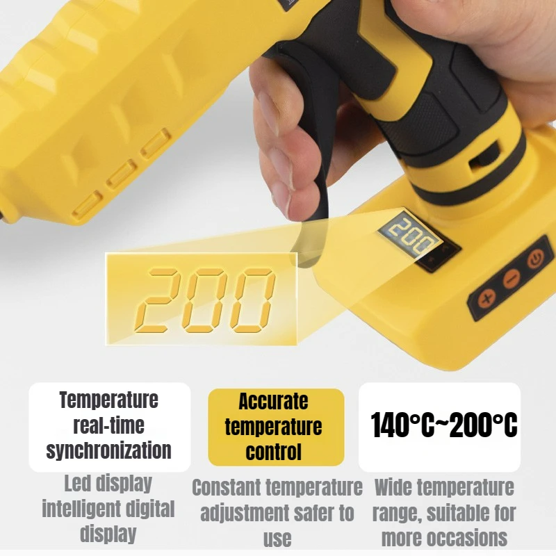 For Dewalt Battery Hot Glue Gun Without Battery 11mm Professional Silicone Gun Digital Adjustable Temperature Dual Power Supply