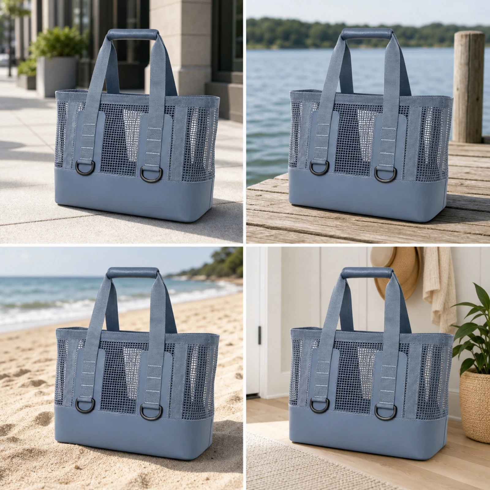 Mesh Tote Bag Quick Drying Gear Bag with D-Rings Water-Resistant Heavy-Duty for Beachgoers, Beach, Pool view 3