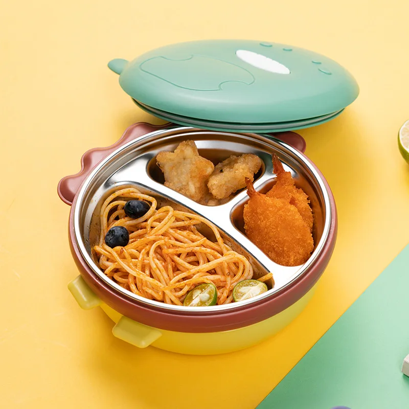 Children's stainless steel dividing plate suction cup type water filled insulated complementary food bowl baby growth tableware