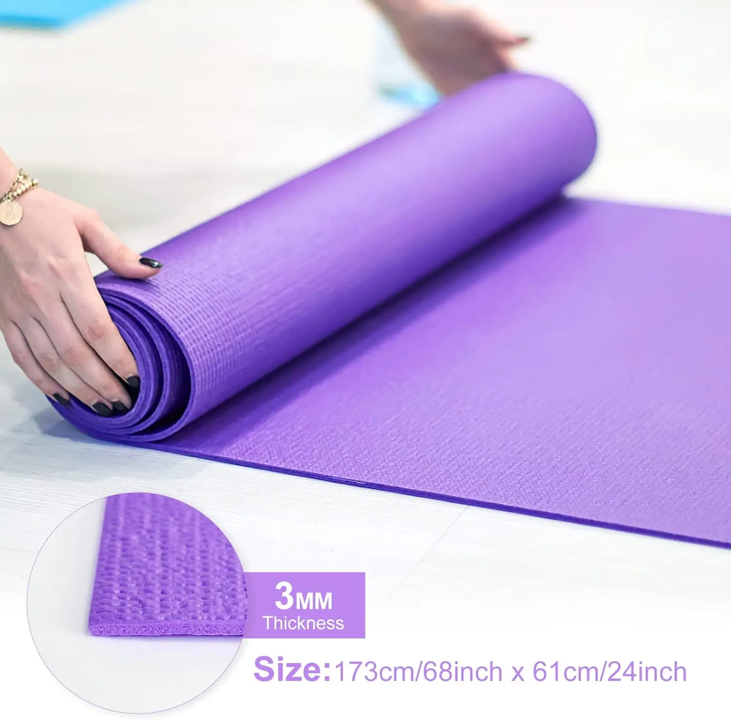 Thick Yoga Mat Bulk, 68'' x 24'' x 3mm Exercise Workout Mat Non Slip Fitness Yoga Pad for Women Gym Home Yoga Pilates, Easy to C