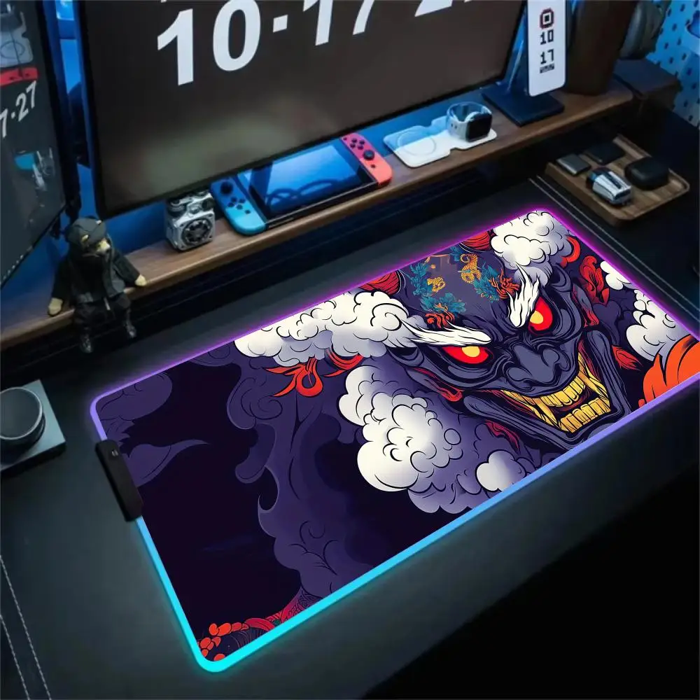 

RGB Mouse pad Japanese-style ghost theme LED glow gaming mat rubber anti-slip Desk Mat pc accessories Gaming keypad mousepad