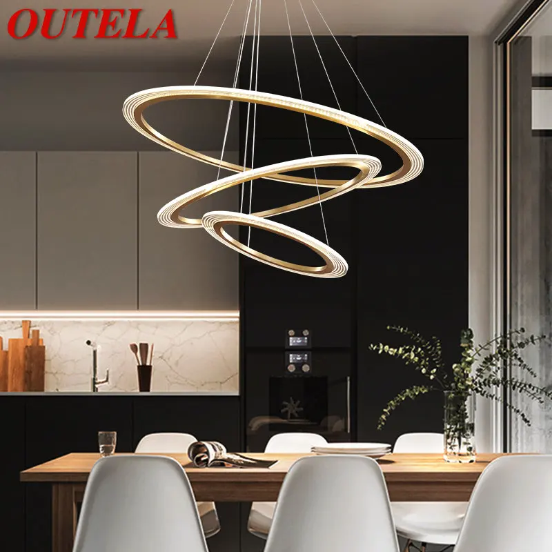 

OUTELA Contemporary Brass Ring Chandelier LED 3 Colors Pendant Lighting Decor For Home Living Room