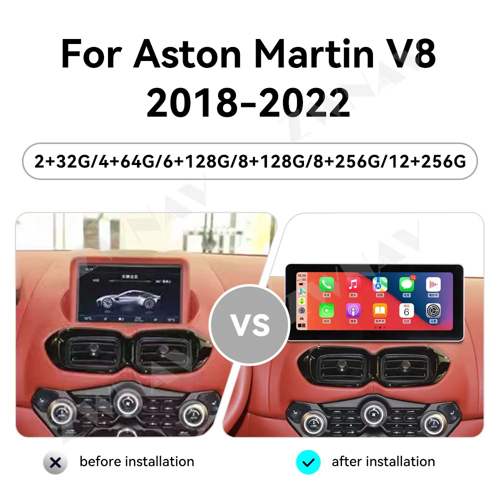 

12,3-дюймовый сенсорный экран для Aston Martin V8 2018-2022 Android14 GPS-навигация WIFI 4G BT Carplay Автомобильный мультимедийный плеер Головное устройство