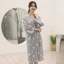 Autumn New 100% Cotton Water Uptake Nightgown Sexy Kimono Bathrobe Women's Sleepwear Gauze Sleepshirts Female Spa Hotel Robe