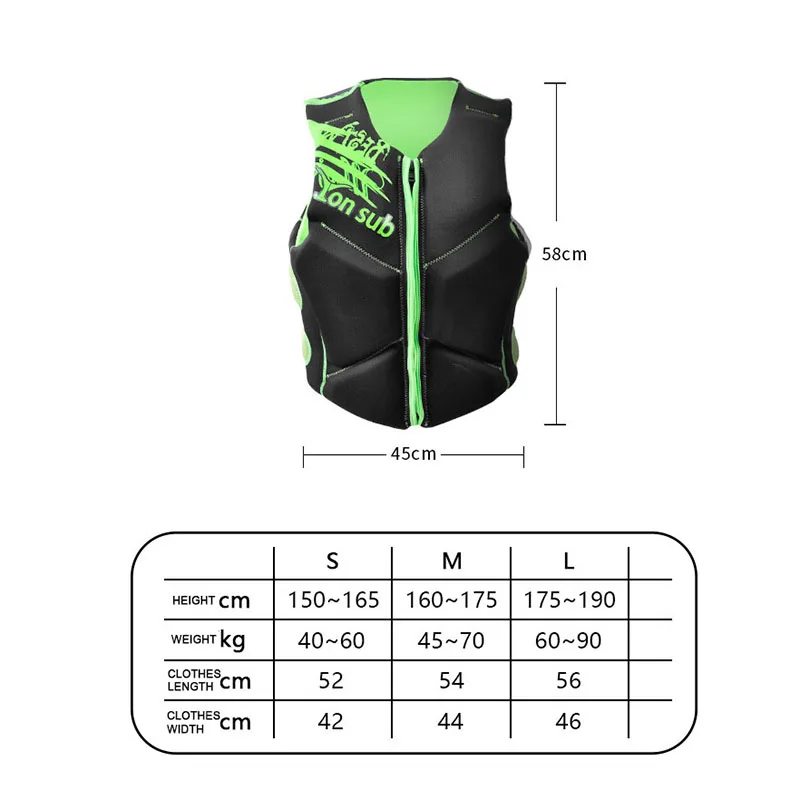 Oulylan Adults Life Vest Rescue Wakeboard Drifting Professional Life Jacket Neoprene Safety Wakeboard Fishing Swimming Life Jack