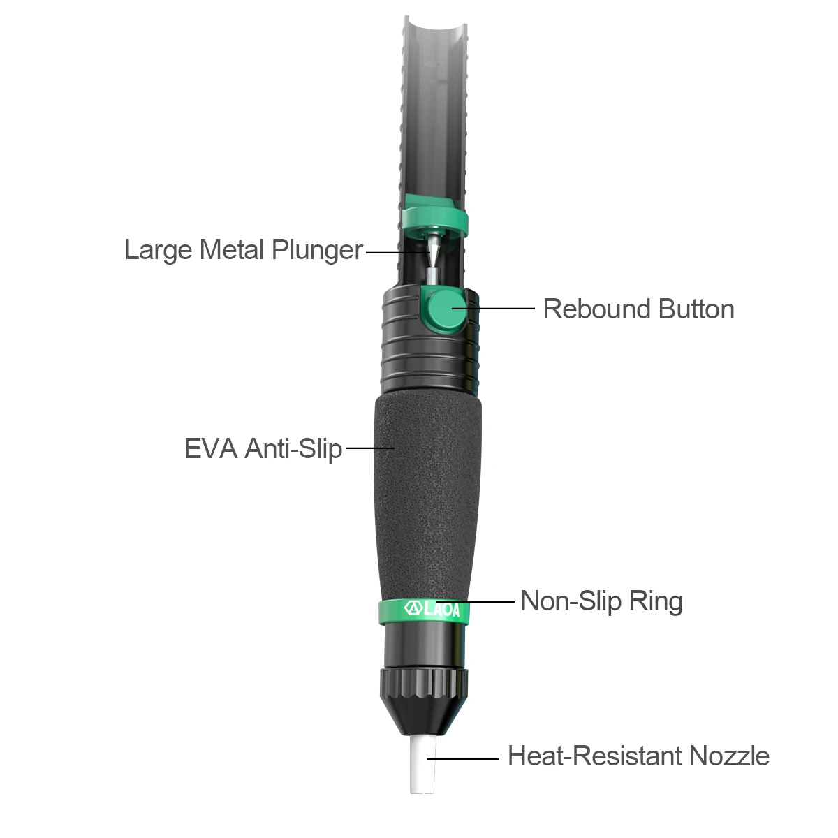 Laoa ferramenta avançada de dessoldagem com ventosa de solda, bico duplo de vedação de anel o, resistente a altas temperaturas para manutenção eletrônica