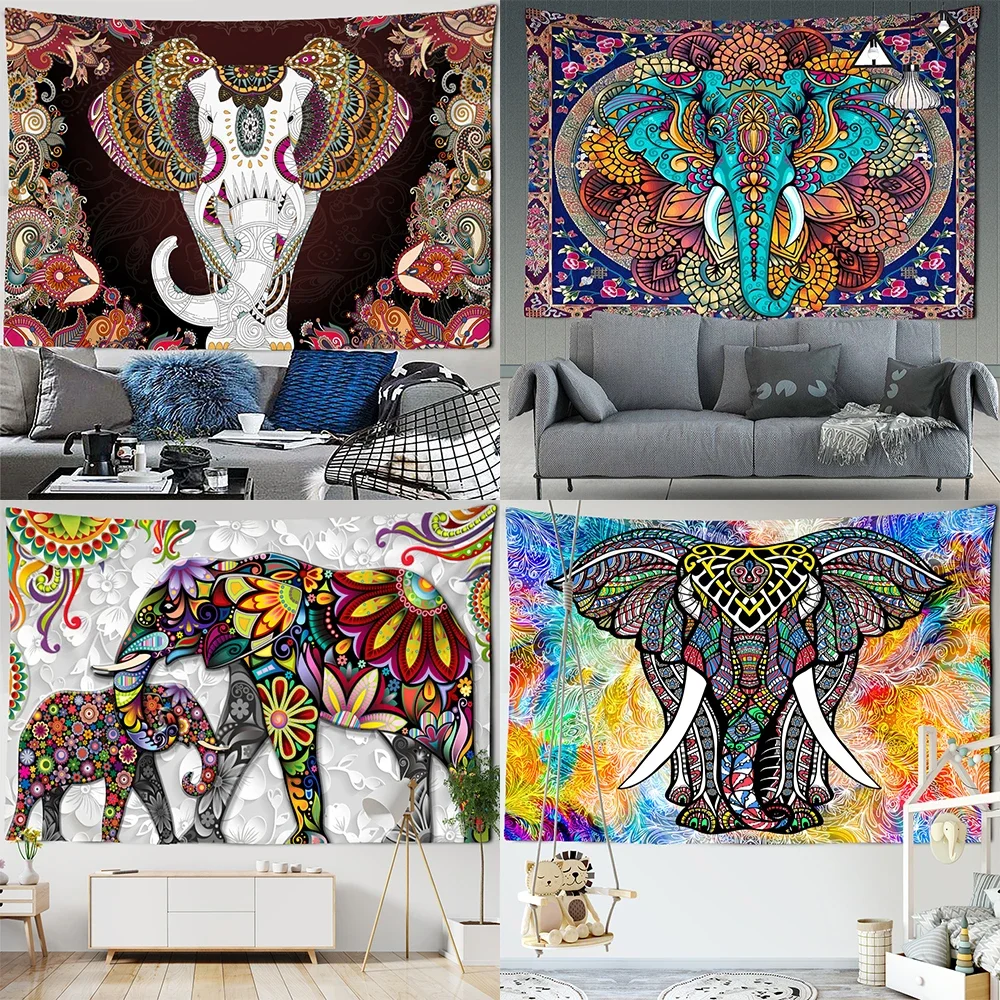 India Mandala Tapestry Elephant Buddha Aesthetic Wall Hanging Print Boho Decor Vintage Ation Psychedelic Home