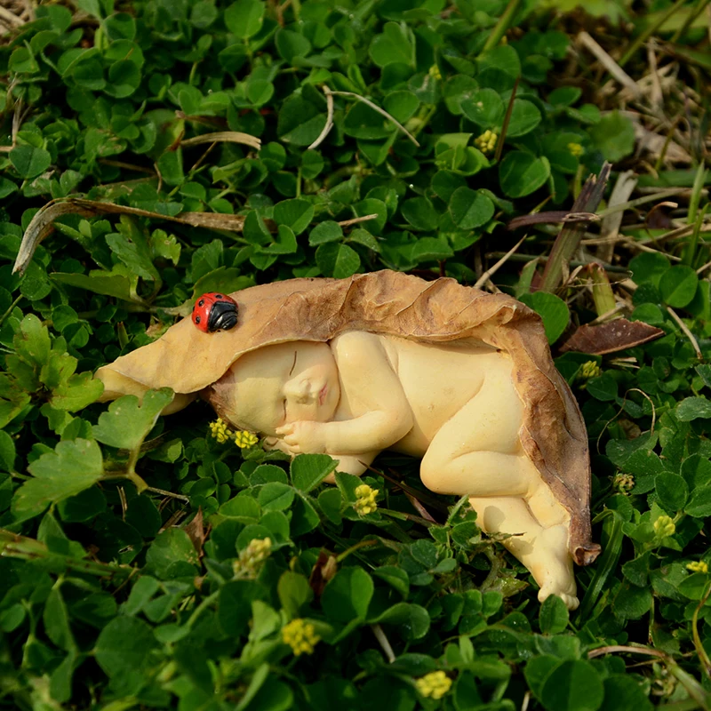 Figurine d'ange en forme de feuille de bébé, histoire enchantée quotidienne, jardin féerique, fée du bois, Statue d'extérieur, ornement de jardinière