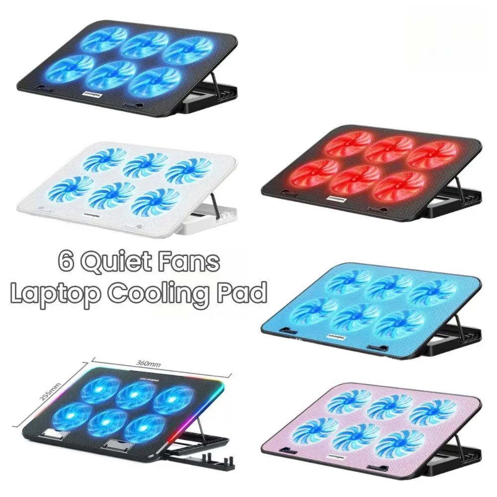 New Foldable Laptop Cooling Pad 5 Angle Adjustable with Phone Holder Cooler Stand 6 Quiet Fans Notebook Stand for 13-18 inch