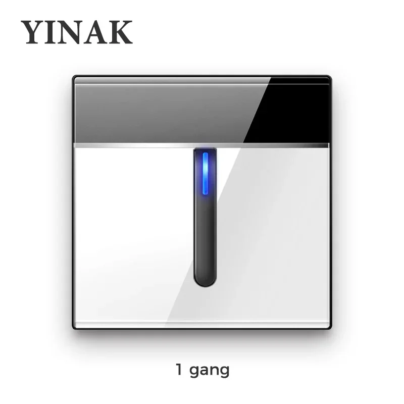 YINKA Toughened Glass Panel Wall Light Switch Self-reset 1-4 Gang  1 2 Way LED Indicator Piano Key Design Wall Mounted Switch TV