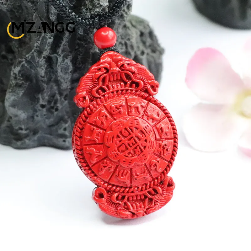 Naturalny czerwony piasek cynober dziewięć pałacu osiem trygramów wisiorek męski i damski Feng Shui naszyjniki moda biżuteria Amulet prezenty — zdjęcie 6