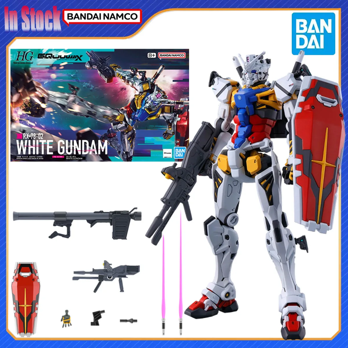 

Original Genuine Bandai Anime HGGQ Kidou Senshi Gundam GQuuuuuuX RX-78-02 Shiroi Gundam Action Figure Model Kits Gift for Boy
