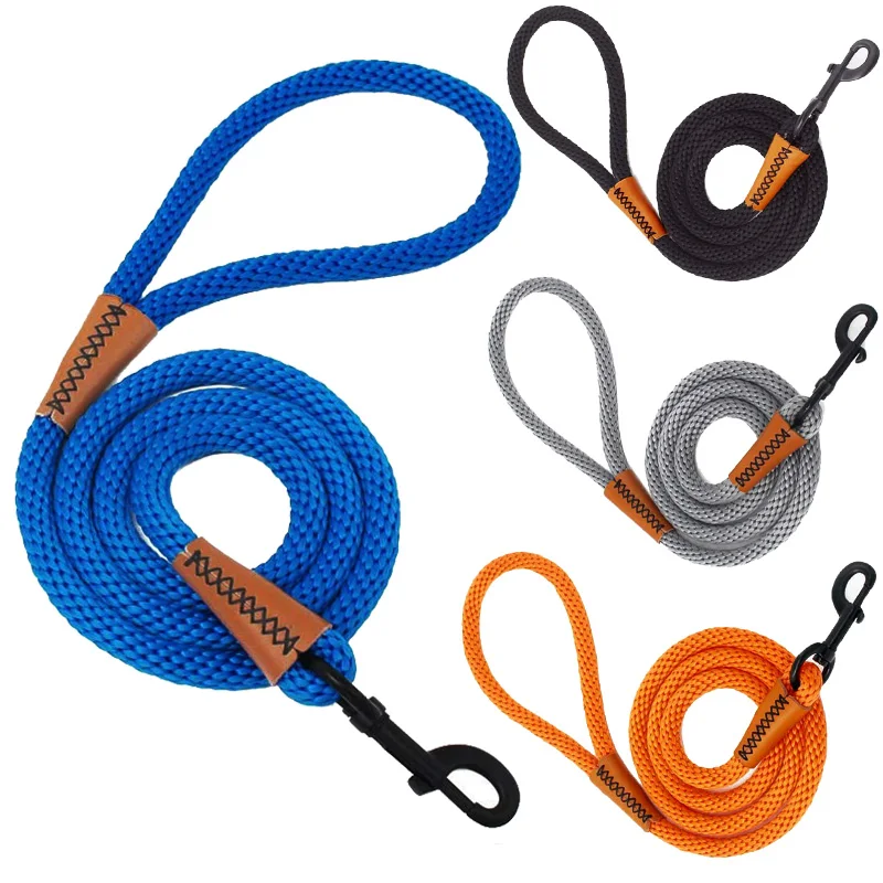 Pet Leash Special Strong Nylon Rope Dog Leash Solid Color Genuine Leather Tailored Connection with Strong Stitches Dog Rope