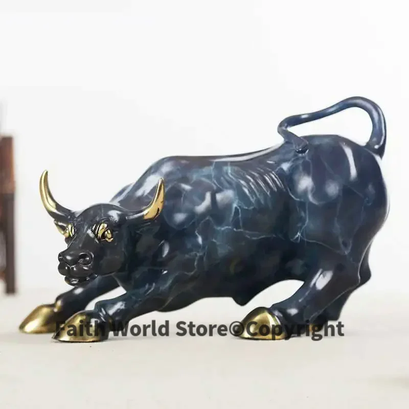 Unique HOME company Shop TOP Business art Good luck Mascot stock-market Wall Street bull color brass Decorative sculpture