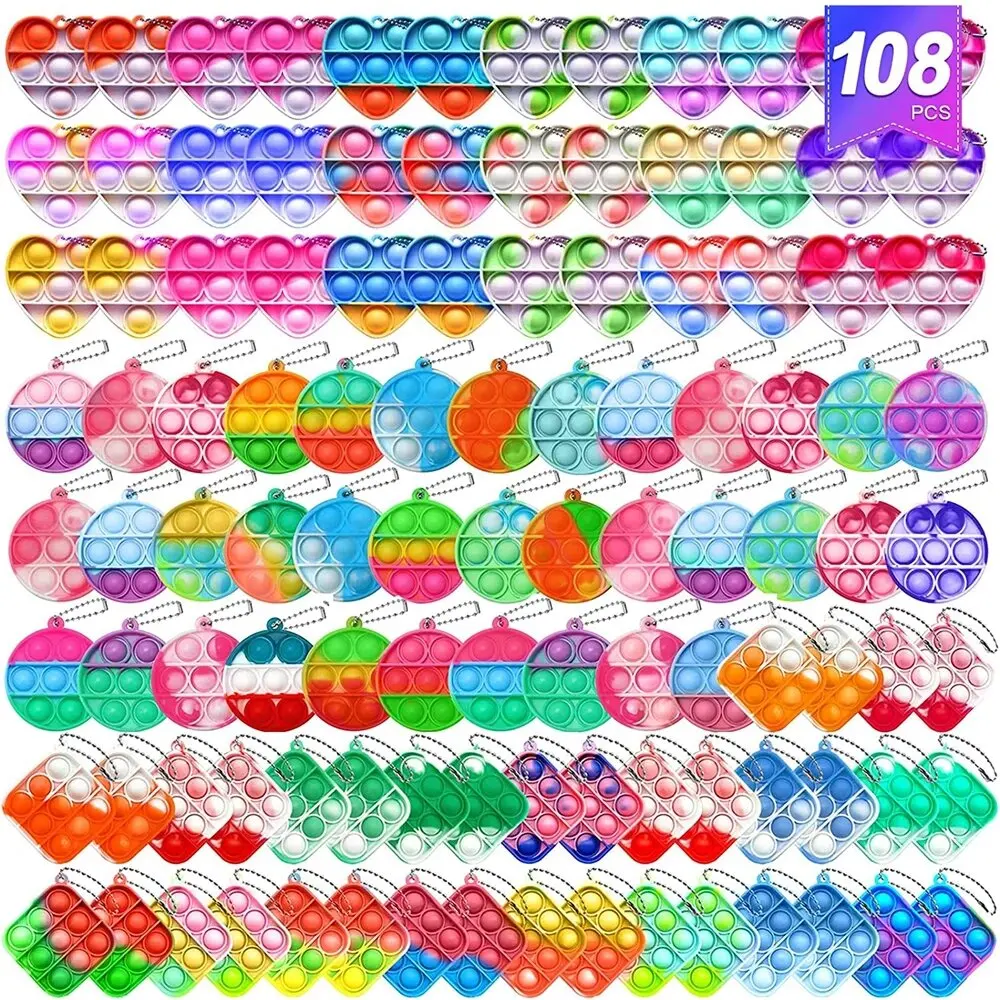 108PCS 3 Shape Mini Pop Keychain Fidget Toys Pop Fidget Relieve Pressure Party Favors Kids Toys Fidgets Packs Sensory Toys Gifts