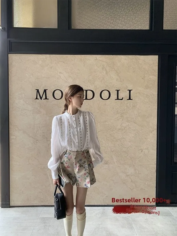 

Ele White Embroidered irt by SourceWithU French Sle Loose Fit Long Sve Women's Premium Faion Top