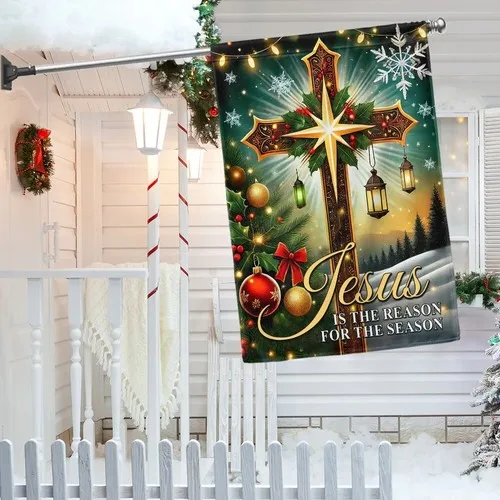 Christian Cross Christmas Flag Jesus Is The Reason For The Season Graden Flag FFLCCE ZZA WWL IIC