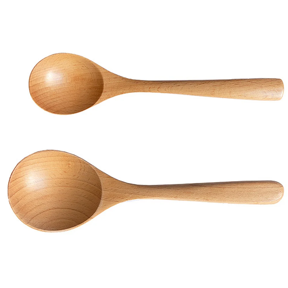 

2Pcs Wood Spoon Set Wooden Soup Spoons Multi-Function Kitchen Tableware for Restaurants Families Cake Shops