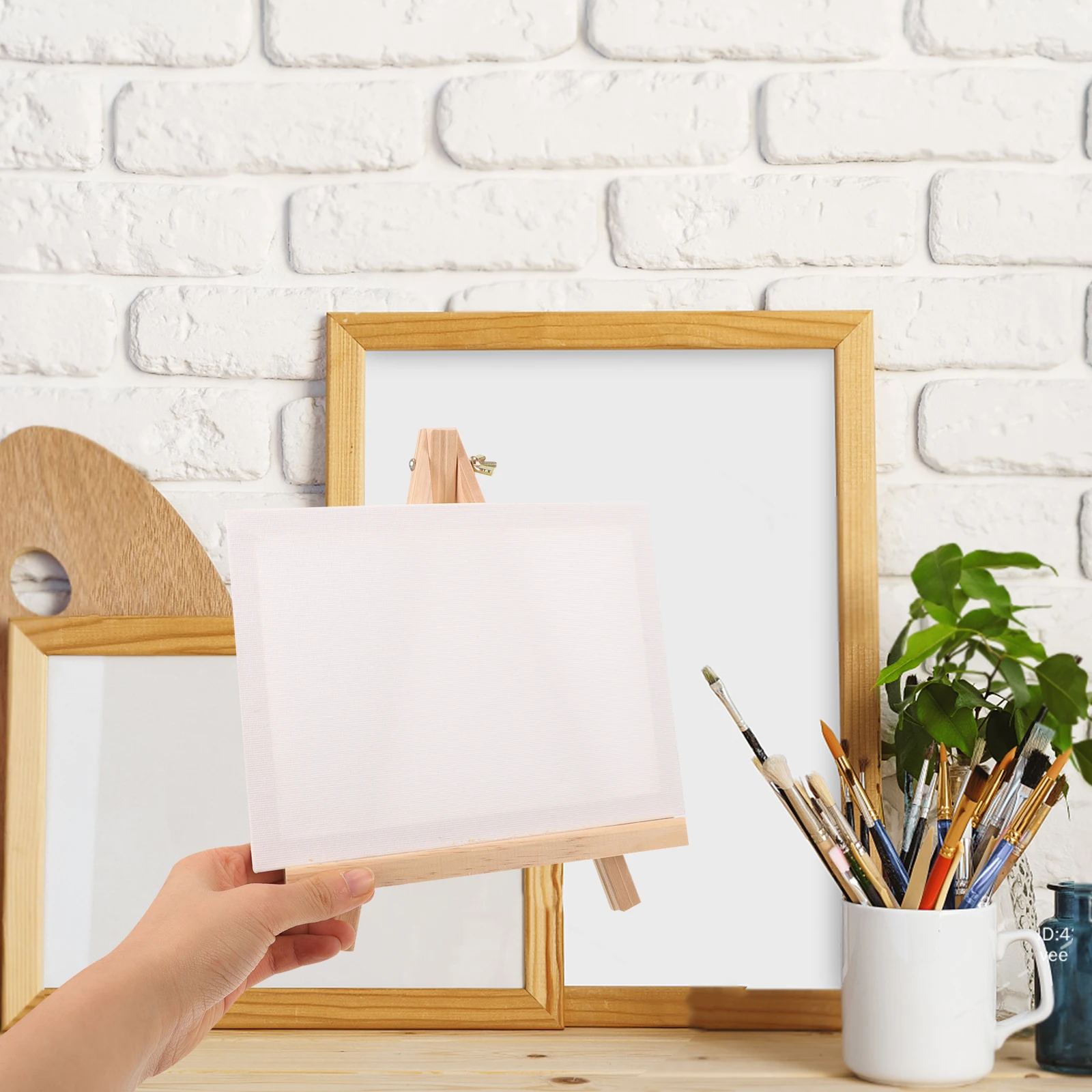 

Mini Canvas Easel Set for Oil Watercolor Painting with Wooden Stand DIY Art Supplies Small Blank Boards Creative Decorative Kit