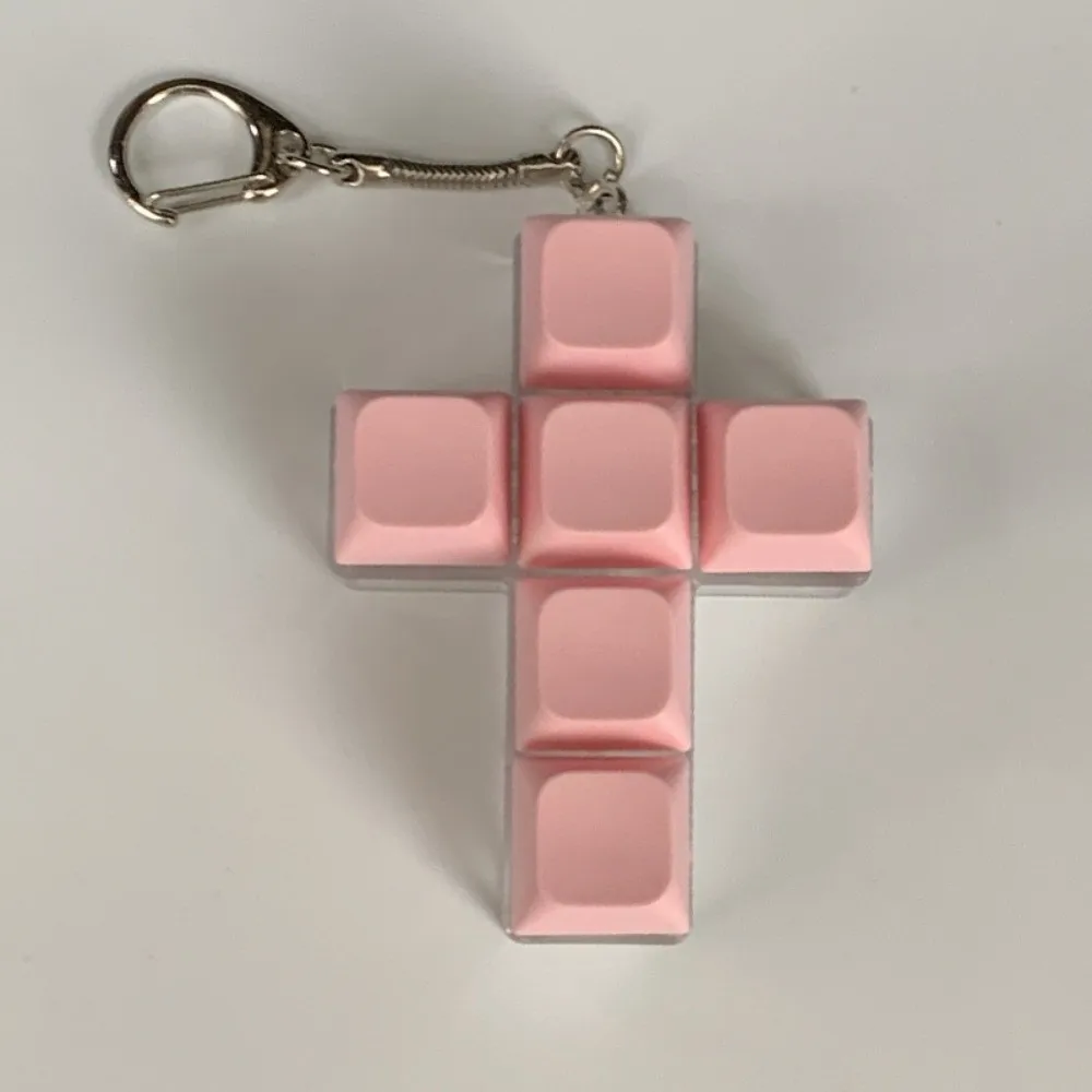 Relaxing DIY Keyboard Fidget Keychain Keycap Cross Shape Finger Keyboard Cap Pass The Time 6 Keys Pinch Toy Adult