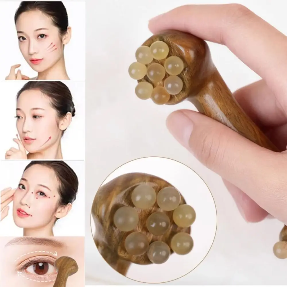 

Медные бусины Гуаша, массажер для лица, инструмент с деревянной ручкой, антистатическая расческа с меридианом, многофункциональная подтяжка фасции