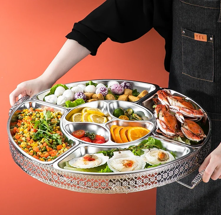 304 stainless steel reunion platter household set seafood big coffee feast pot commercial plate restaurant special plate.