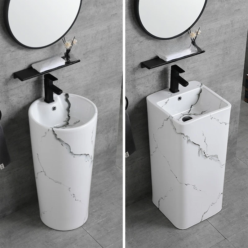 Balcony Floor-to-ceiling column basin Square washbasin Hand-painted one-piece basin