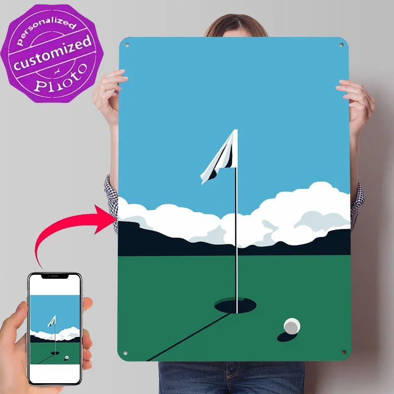Golf Course Minimalist Illustration 3D Texture Metal Poster Customized Wall Art Tin Sign Gift for Mancave Home Decor Items House