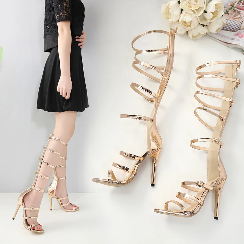 2024 new female gladiators high-heeled sandals peep-toe with buckles hollow out sandals women high heels shoes fashion sexy Rome